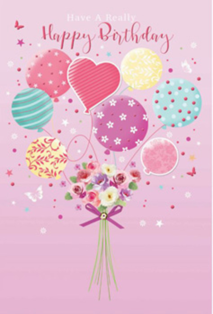 This birthday artwork unfolds like a soft, pastel daydream, the kind you might drift into while watching clouds roll above Mitcham Common. The canvas is a gentle pink, and from its centre rises a bouquet of balloons that appears to float weightlessly, tugging a cluster of flowers toward an imagined sky. Each balloon is individually designed: ribbon-like stripes twist around some of them, small polka dots bounce across others, and subtle floral motifs curve and curl as if hand-painted. Their colours-pale sunshine yellow, rosy fuchsia, cool sea green, and lavender-blend together without clashing, creating a relaxed yet joyful harmony. Beneath this parade of pastel shapes sits a hand-tied floral bouquet, grounding the composition. Petite roses and soft, daisy-like blossoms are gathered tightly, their velvety petals shaded from cream and ivory to soft pink and rose, suggesting freshly cut garden flowers. You can almost sense their sweetness, a light fragrance that brings to mind birthday deliveries arriving at homes around Mitcham and Figges Marsh. The stems are drawn together with a shimmering purple bow, its satin loops reflecting the same playful energy as the balloons above. Gentle light spills across the image, catching highlights on the rounded balloon surfaces and along the edges of each petal, providing depth and a soft glow. Nearby, delicate butterflies and tiny star-like accents hover, giving the scene a whimsical, storybook charm. The overall feeling is one of tender celebration and thoughtful design-a quiet yet expressive tribute to someone's special day, envisioned through the eyes of an experienced florist.